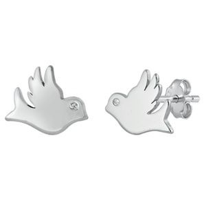 925 Sterling Silver Clear CZ Dove Stud Earrings